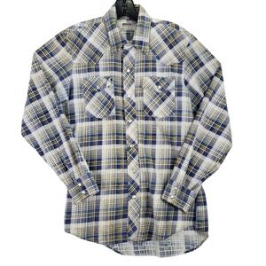VTG Montgomery Ward Western Flannel Shirt Youth Boys 20 Blue Plaid Pearl Snap